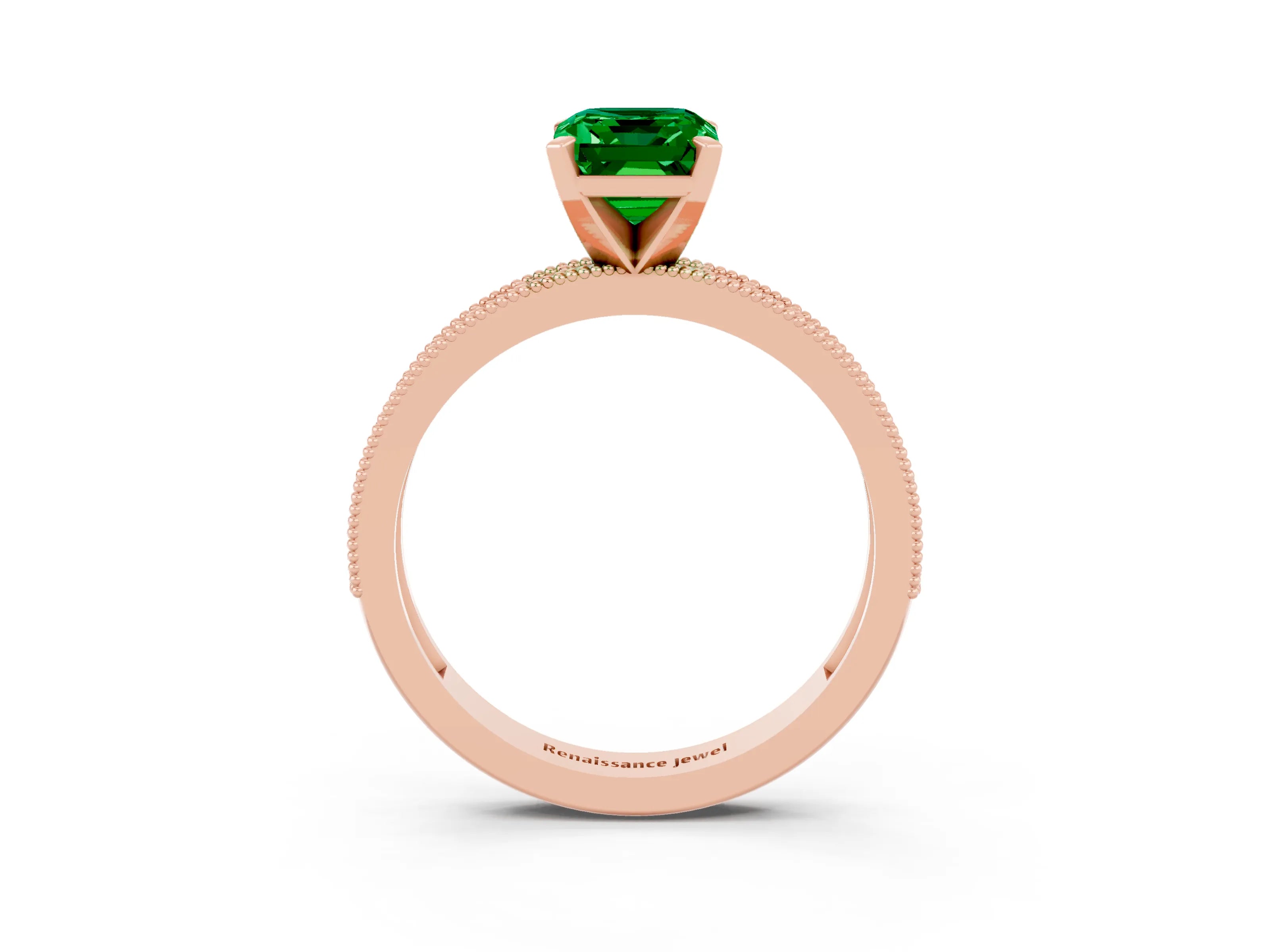 Rose gold Emerald Cut Emerald Milgrain Pavé Engagement Ring with Four-Prong Setting_15