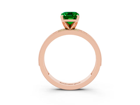 Rose gold Emerald Cut Emerald Milgrain Pavé Engagement Ring with Four-Prong Setting_15