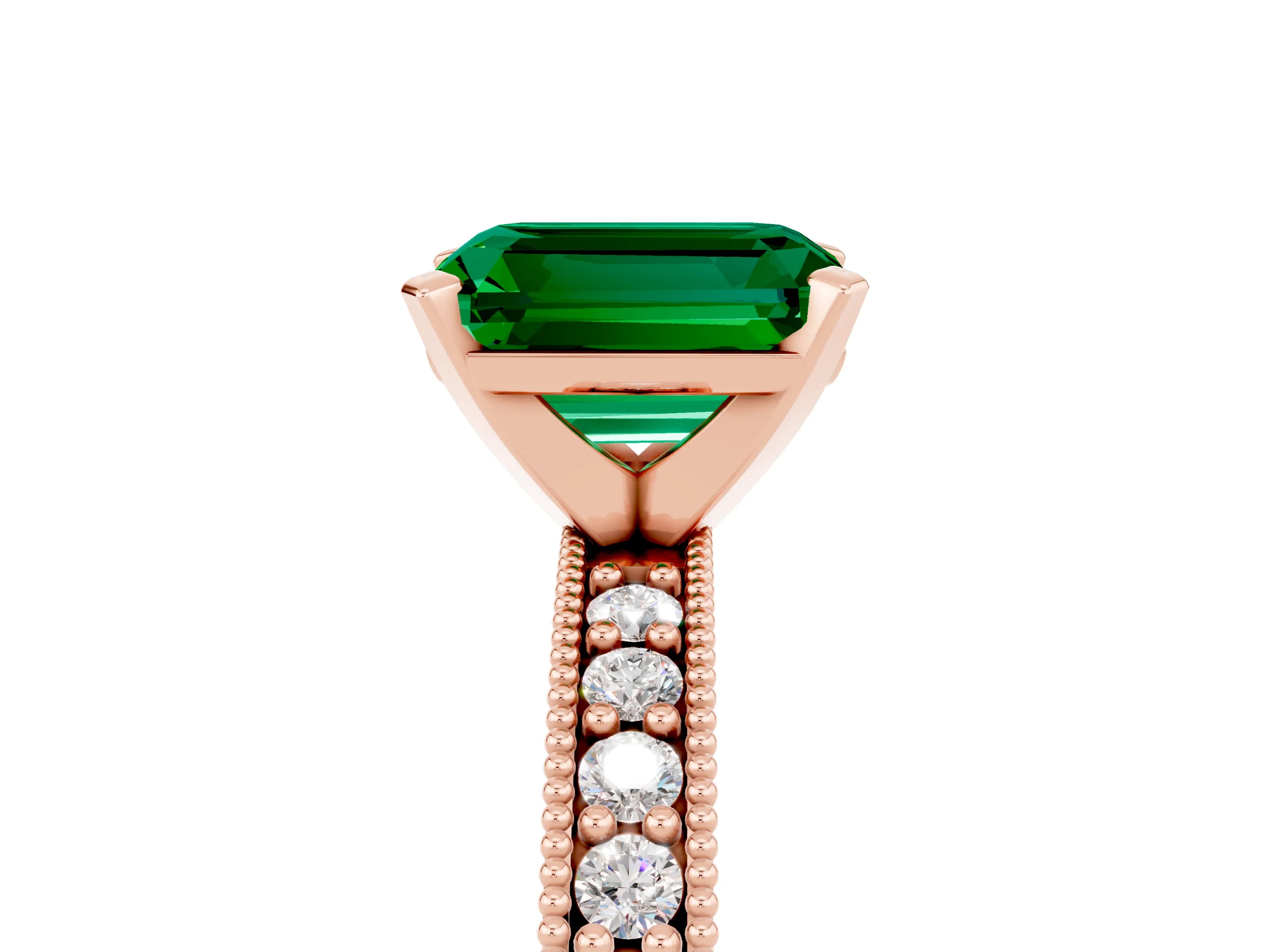 Rose gold Emerald Cut Emerald Milgrain Pavé Engagement Ring with Four-Prong Setting_17