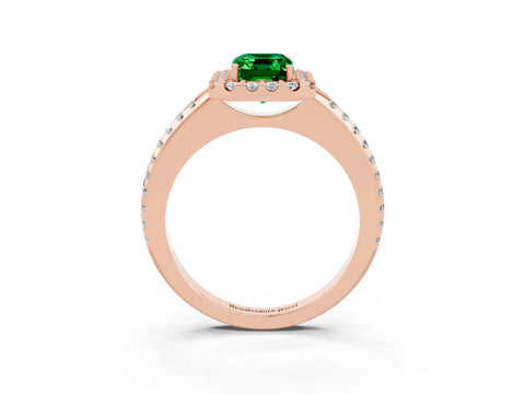 Rose gold Emerald Cut Emerald Pavé Halo Ring with Four-Prong Setting_15