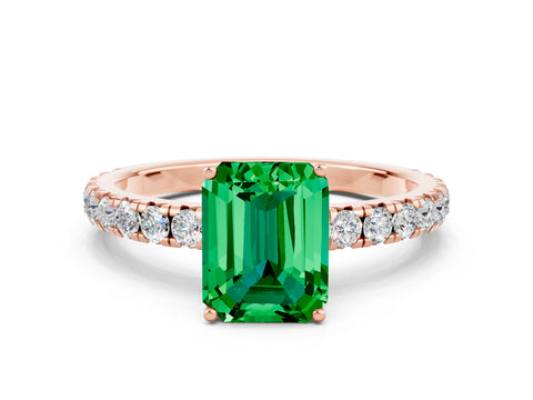 Rose gold Emerald Cut Emerald Pavé Solitaire Engagement Ring with Four-Prong Setting_12