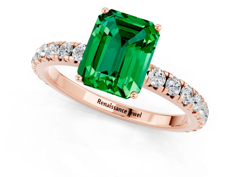 Rose gold Emerald Cut Emerald Pavé Solitaire Engagement Ring with Four-Prong Setting_13