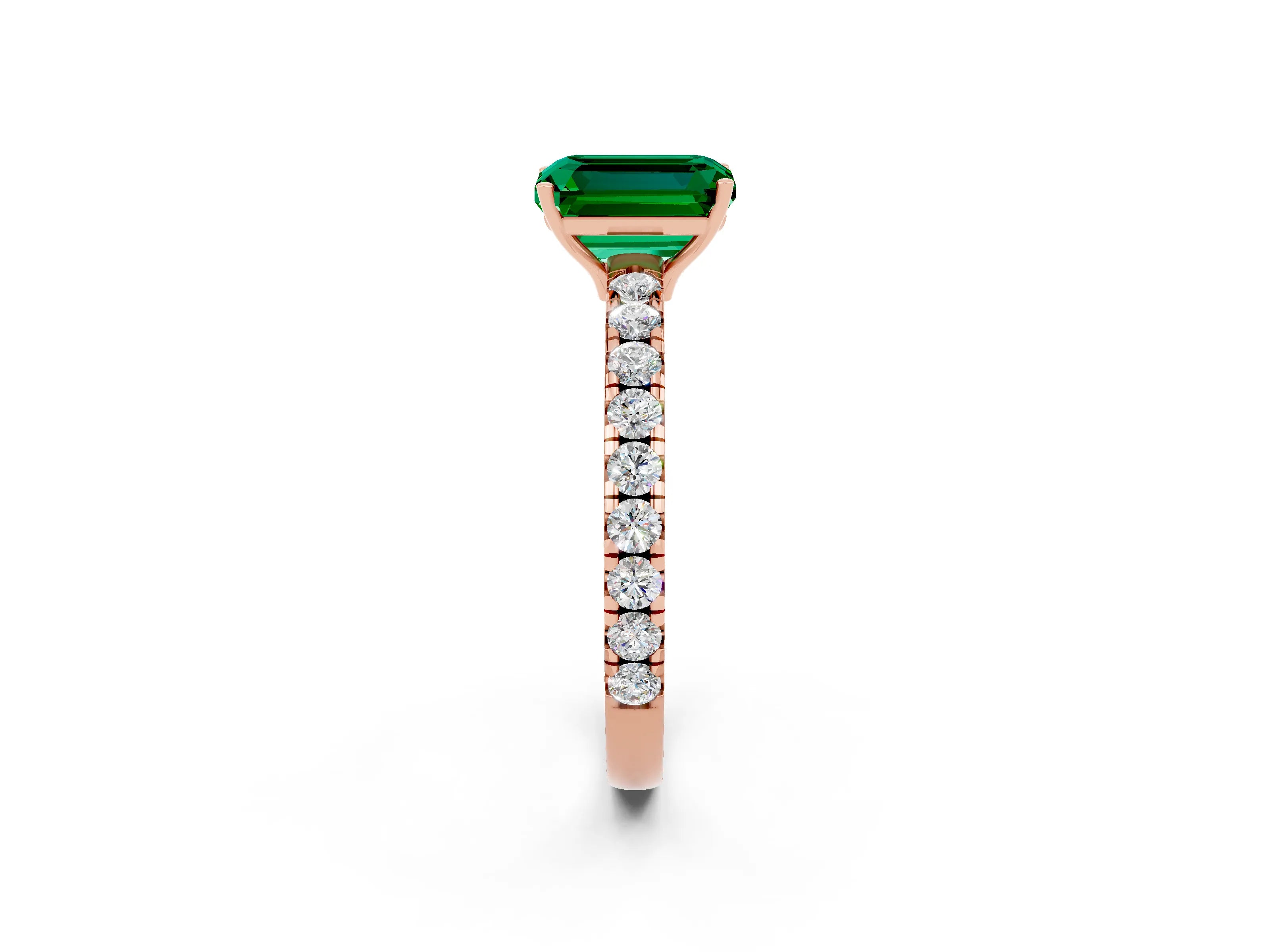 Rose gold Emerald Cut Emerald Pavé Solitaire Engagement Ring with Four-Prong Setting_14