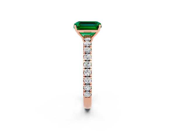 Rose gold Emerald Cut Emerald Pavé Solitaire Engagement Ring with Four-Prong Setting