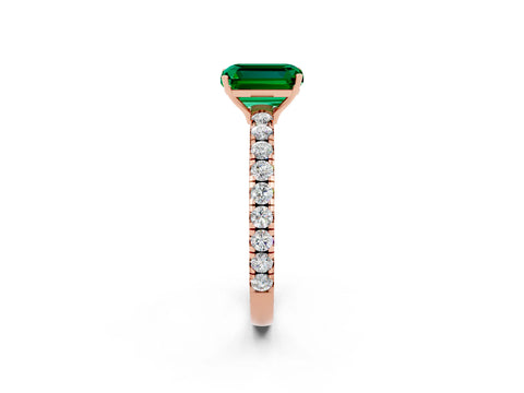 Rose gold Emerald Cut Emerald Pavé Solitaire Engagement Ring with Four-Prong Setting_14
