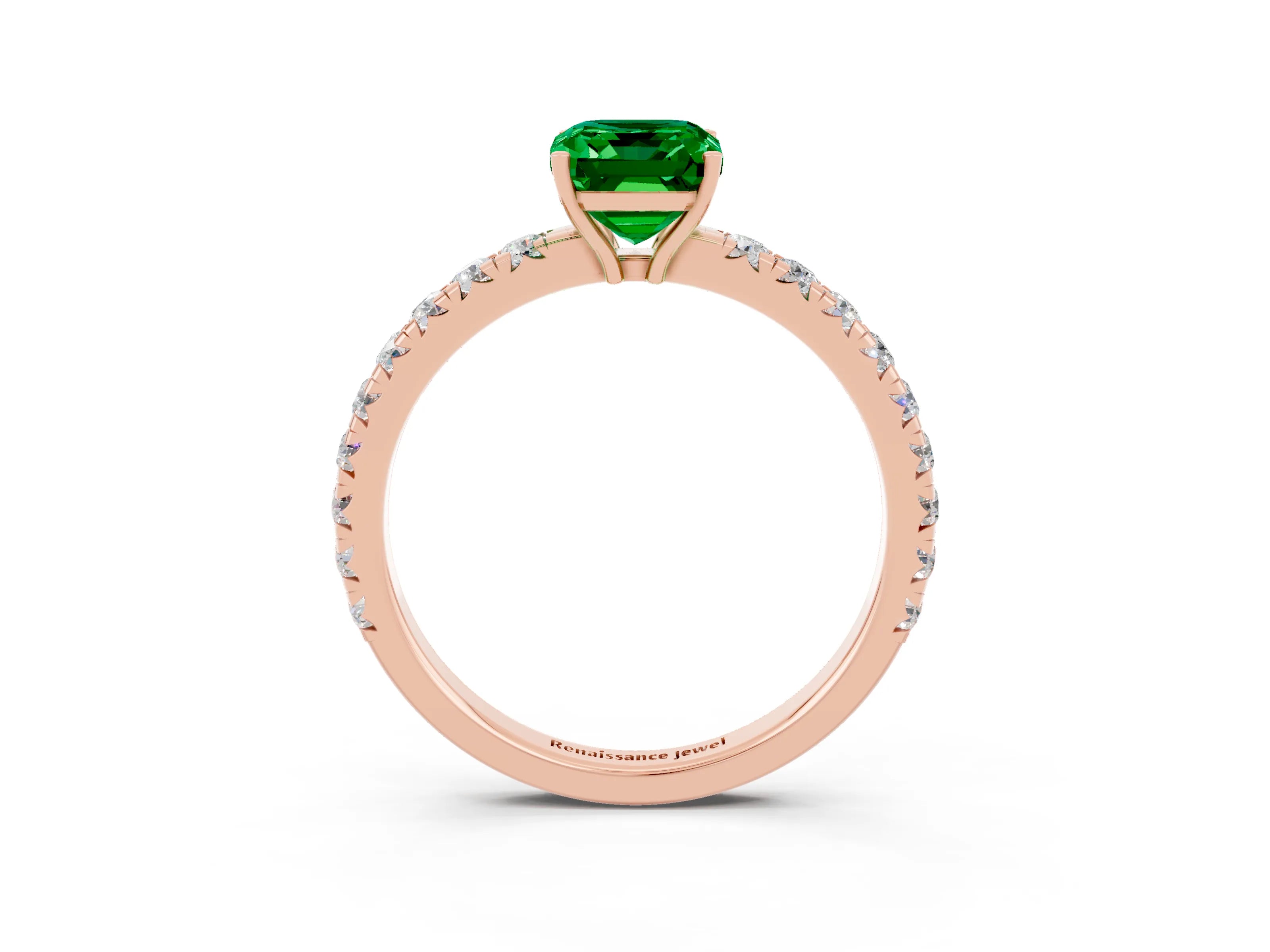 Rose gold Emerald Cut Emerald Pavé Solitaire Engagement Ring with Four-Prong Setting_15