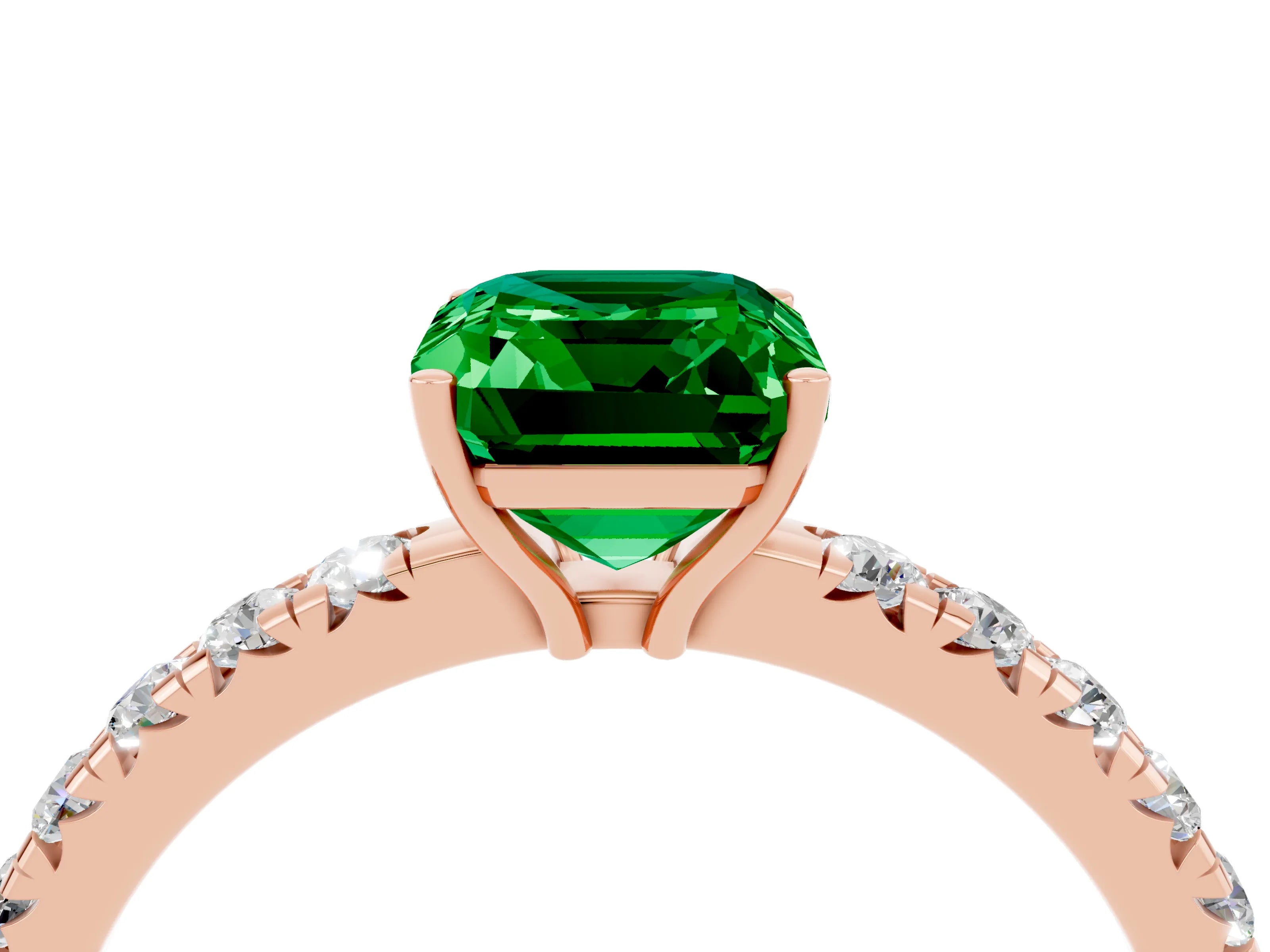 Rose gold Emerald Cut Emerald Pavé Solitaire Engagement Ring with Four-Prong Setting_16