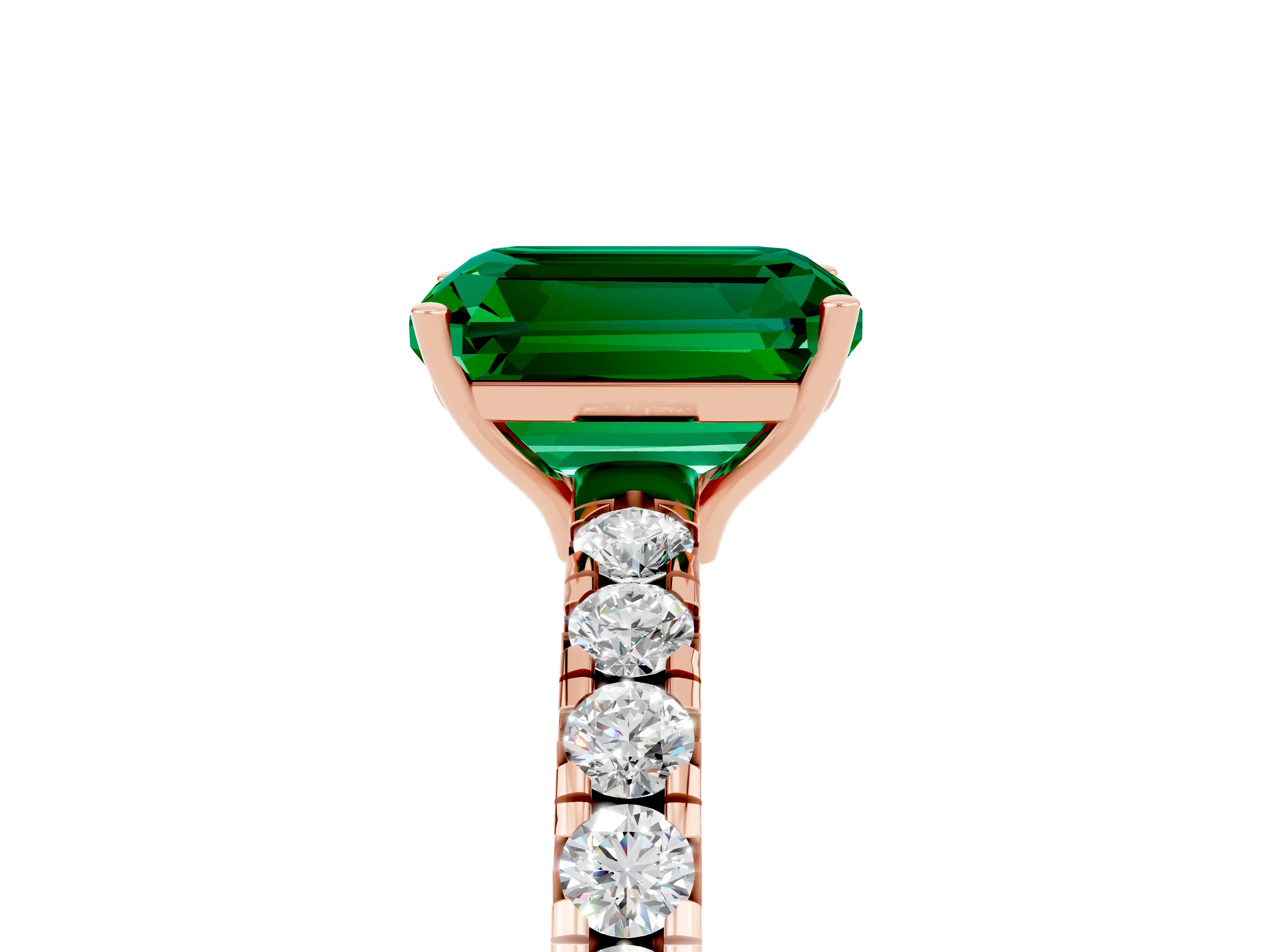 Rose gold Emerald Cut Emerald Pavé Solitaire Engagement Ring with Four-Prong Setting_17