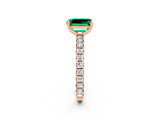 Rose gold Emerald Cut Emerald Pavé Solitaire Ring with Round Band and Prong Setting_26