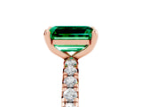 Rose gold Emerald Cut Emerald Pavé Solitaire Ring with Round Band and Prong Setting_29