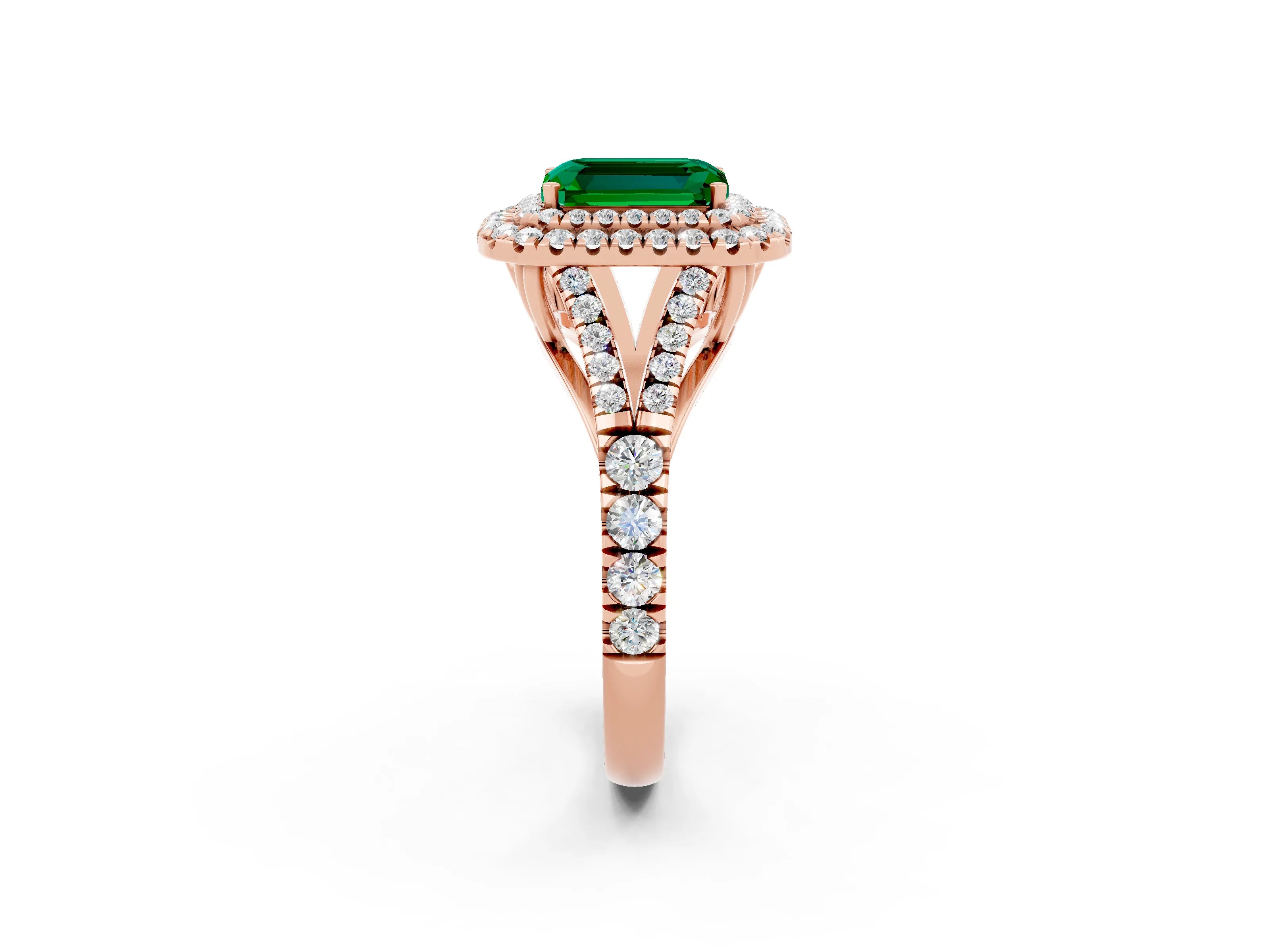 Rose gold Emerald Cut Emerald Pavé Split Shank Double Halo Engagement Ring_2