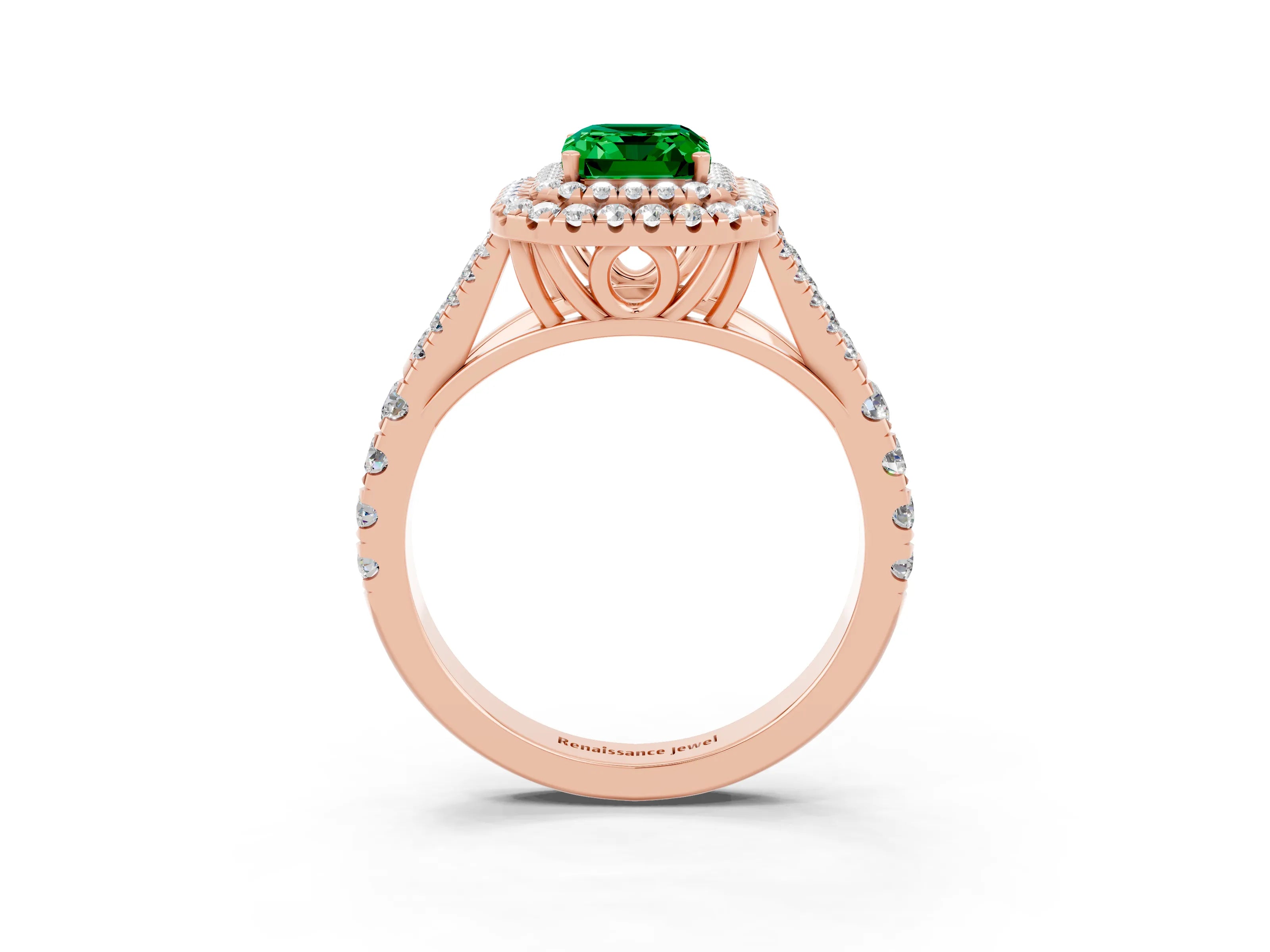 Rose gold Emerald Cut Emerald Pavé Split Shank Double Halo Engagement Ring_3