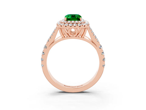 Rose gold Emerald Cut Emerald Pavé Split Shank Double Halo Engagement Ring_3