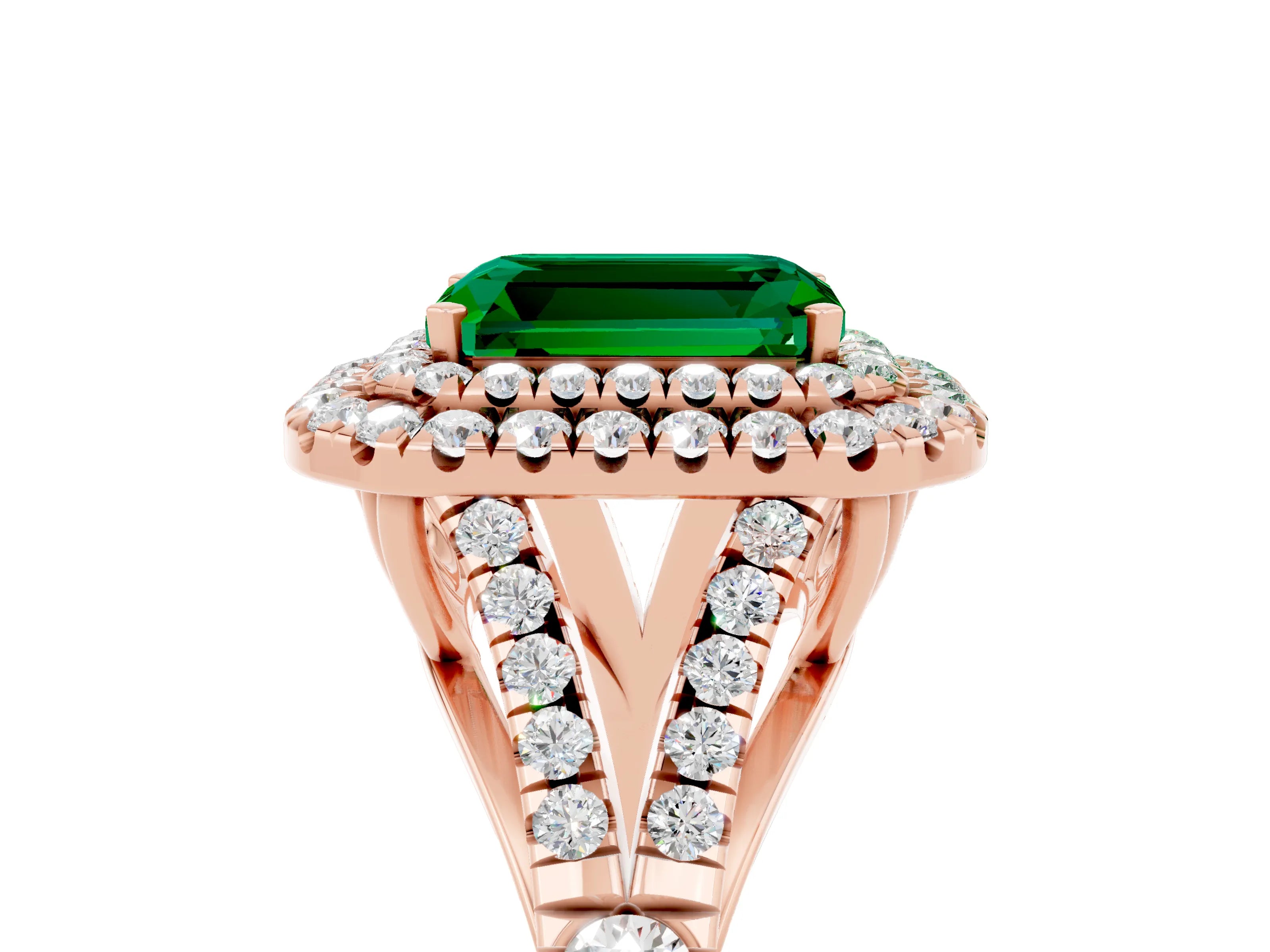 Rose gold Emerald Cut Emerald Pavé Split Shank Double Halo Engagement Ring_5