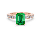 Rose gold Emerald Cut Emerald Pave Band Solitaire Ring with Four-Prong Setting_24