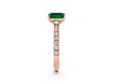 Rose gold Emerald Cut Emerald Pave Band Solitaire Ring with Four-Prong Setting_26