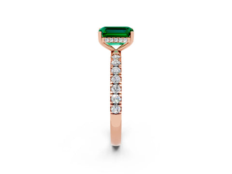 Rose gold Emerald Cut Emerald Pave Band Solitaire Ring with Four-Prong Setting_26