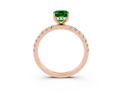 Rose gold Emerald Cut Emerald Pave Band Solitaire Ring with Four-Prong Setting_27
