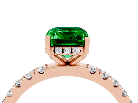 Rose gold Emerald Cut Emerald Pave Band Solitaire Ring with Four-Prong Setting_28