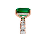 Rose gold Emerald Cut Emerald Pave Band Solitaire Ring with Four-Prong Setting_29
