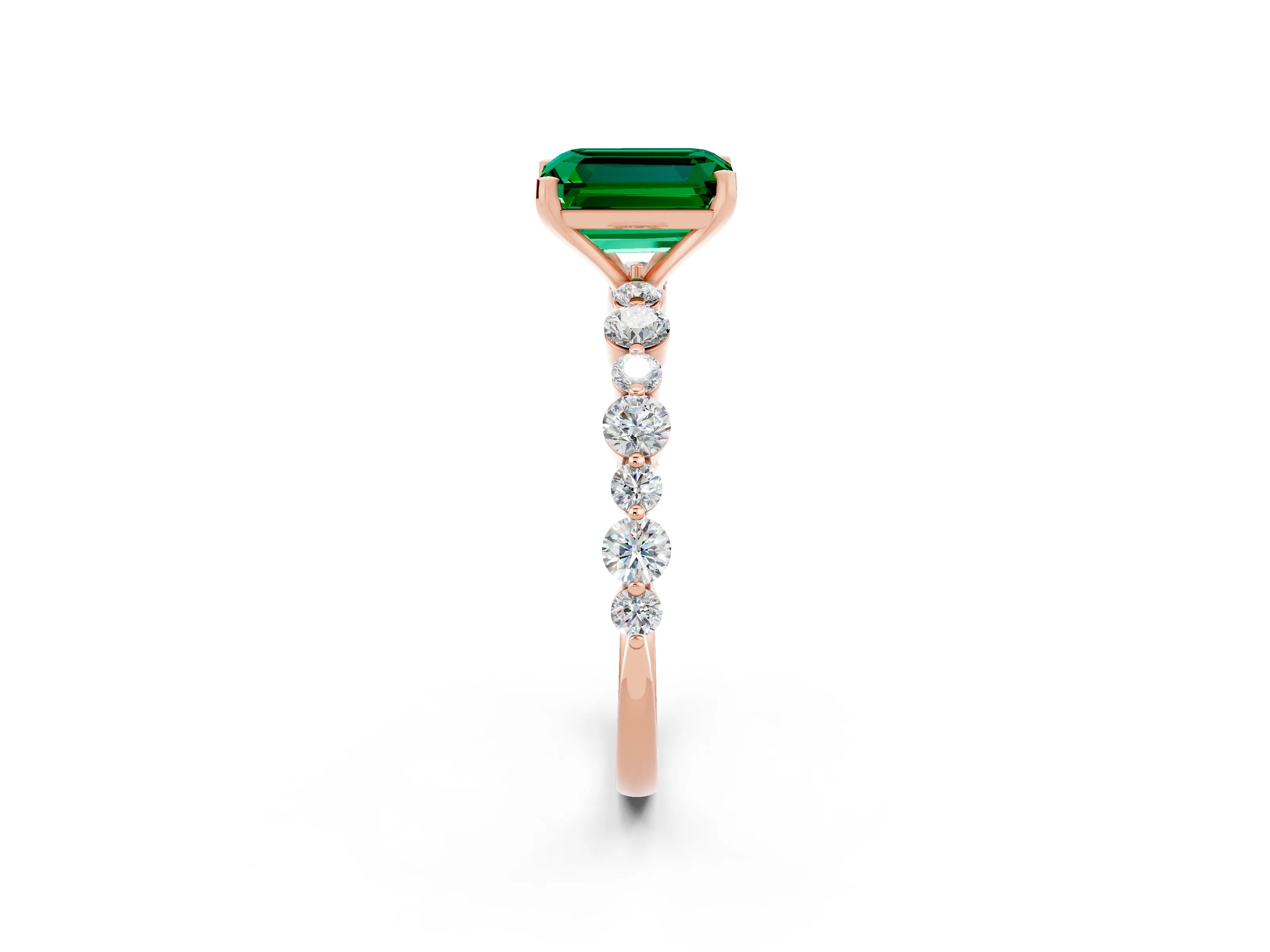 Rose gold Emerald Cut Emerald Prong Set Engagement Ring with Pavé Band_2