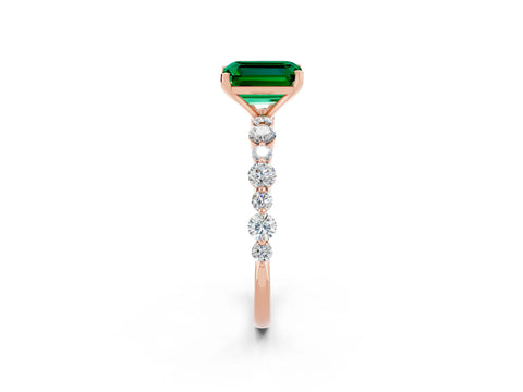 Rose gold Emerald Cut Emerald Prong Set Engagement Ring with Pavé Band_2