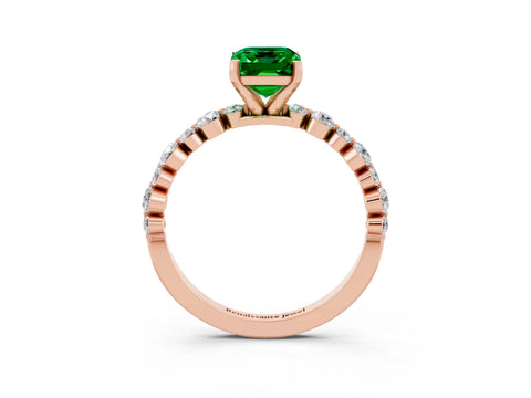 Rose gold Emerald Cut Emerald Prong Set Engagement Ring with Pavé Band_3