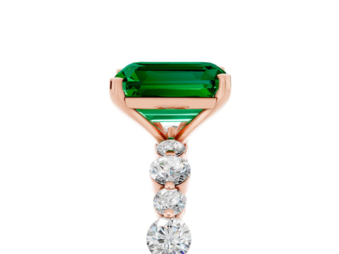 Rose gold Emerald Cut Emerald Prong Set Engagement Ring with Pavé Band_5