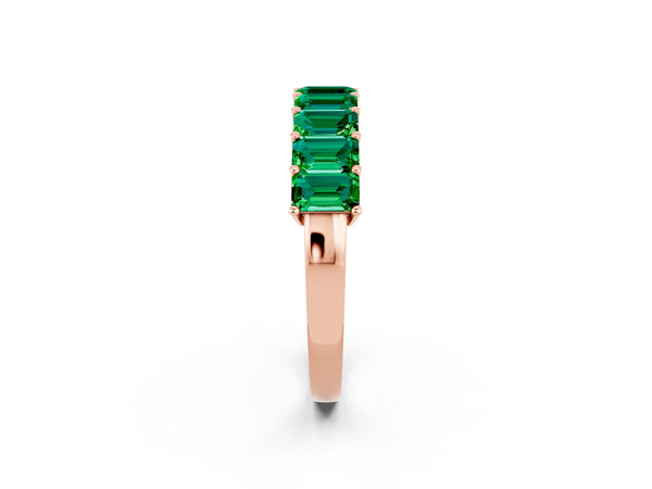 Rose gold Emerald Cut Emerald Prong-Set Eternity Band