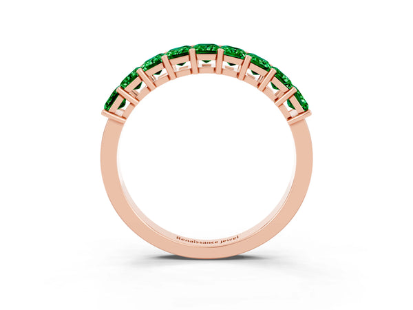 Rose gold Emerald Cut Emerald Prong-Set Eternity Band