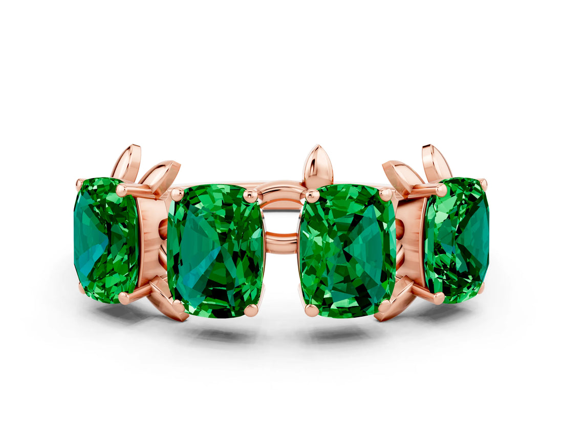 Rose gold Emerald Cut Emerald Prong-Set Half Eternity Band_18