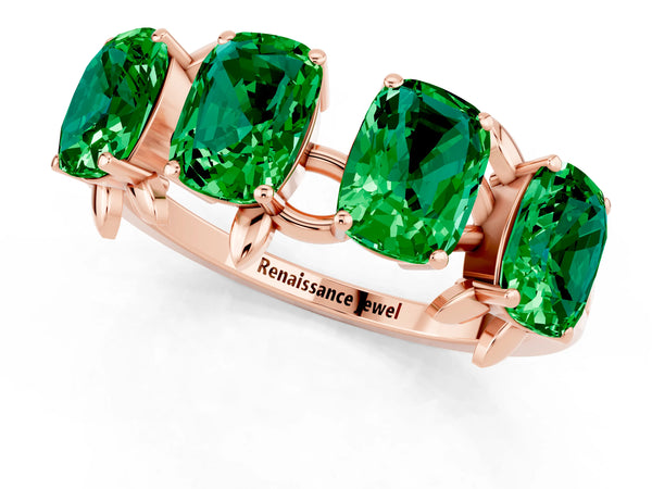 Rose gold Emerald Cut Emerald Prong-Set Half Eternity Band