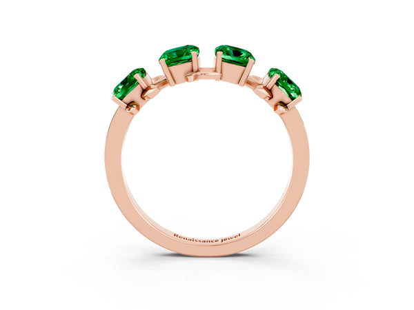 Rose gold Emerald Cut Emerald Prong-Set Half Eternity Band