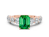 Rose gold Emerald Cut Emerald Prong Setting with Side Stones on a Pave Band
