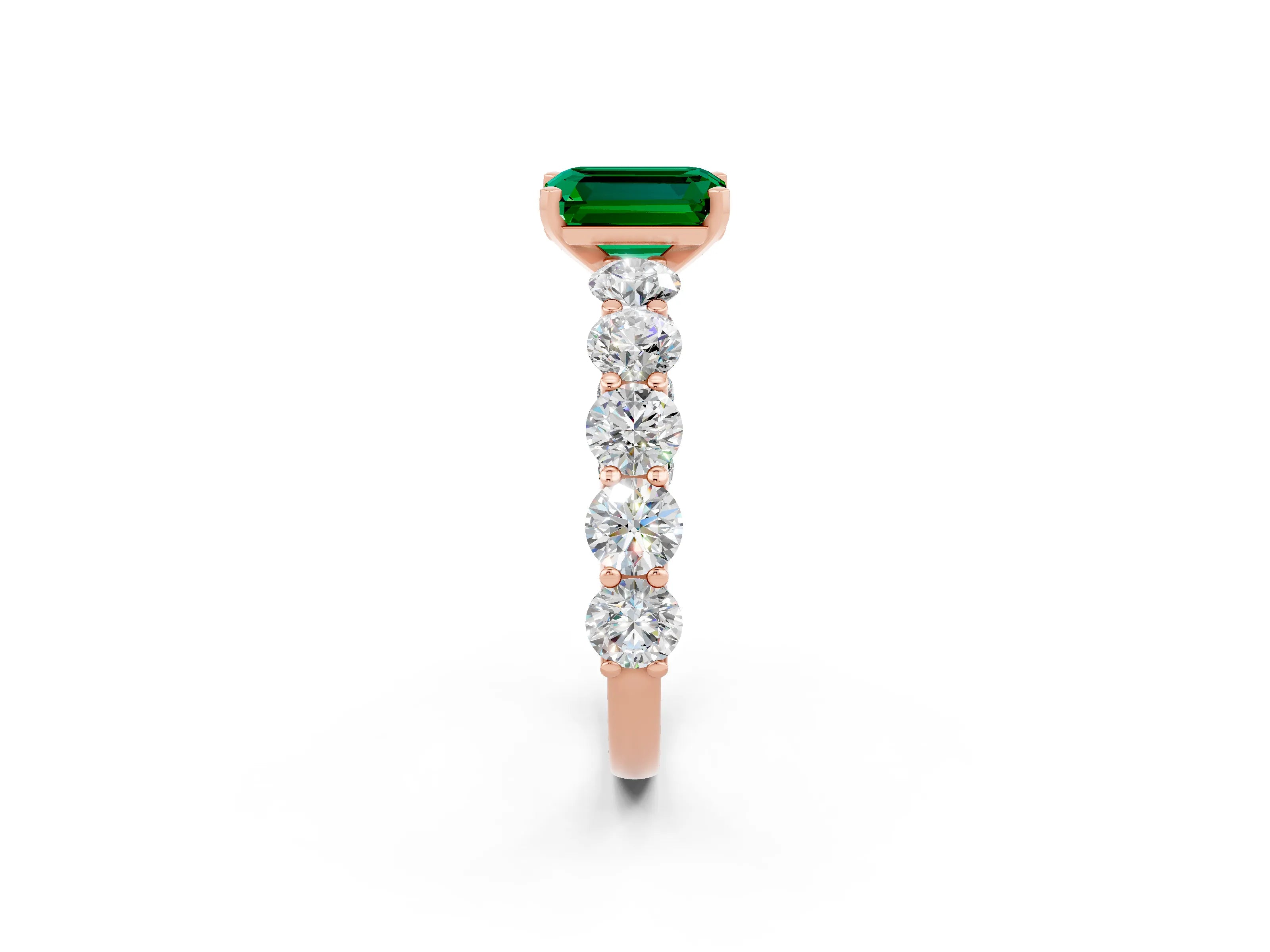 Rose gold Emerald Cut Emerald Prong Setting with Side Stones on a Pave Band_2