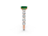 Rose gold Emerald Cut Emerald Prong Setting with Side Stones on a Pave Band_2