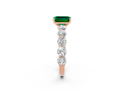 Rose gold Emerald Cut Emerald Prong Setting with Side Stones on a Pave Band_2