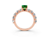 Rose gold Emerald Cut Emerald Prong Setting with Side Stones on a Pave Band_3
