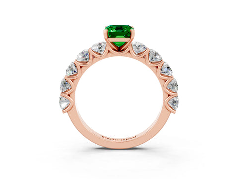 Rose gold Emerald Cut Emerald Prong Setting with Side Stones on a Pave Band_3