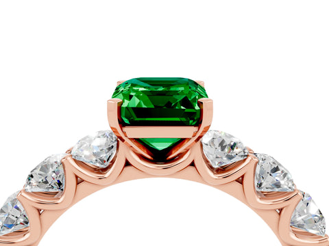 Rose gold Emerald Cut Emerald Prong Setting with Side Stones on a Pave Band_4
