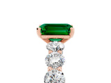 Rose gold Emerald Cut Emerald Prong Setting with Side Stones on a Pave Band_5
