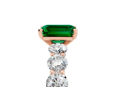 Rose gold Emerald Cut Emerald Prong Setting with Side Stones on a Pave Band_5