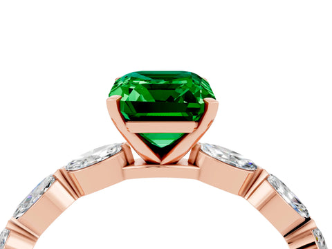 Rose gold Emerald Cut Emerald Ring with Marquise Side Stones and Prong Setting_4