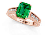 Rose gold Emerald Cut Emerald Ring with Milgrain Pavé Band and Four-Prong Setting_13