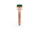 Rose gold Emerald Cut Emerald Ring with Milgrain Pavé Band and Four-Prong Setting_14