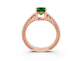Rose gold Emerald Cut Emerald Ring with Milgrain Pavé Band and Four-Prong Setting_15