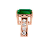 Rose gold Emerald Cut Emerald Ring with Milgrain Pavé Band and Four-Prong Setting_17