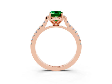 Rose gold Emerald Cut Emerald Ring with Pavé Band and Floral Prong Setting_3