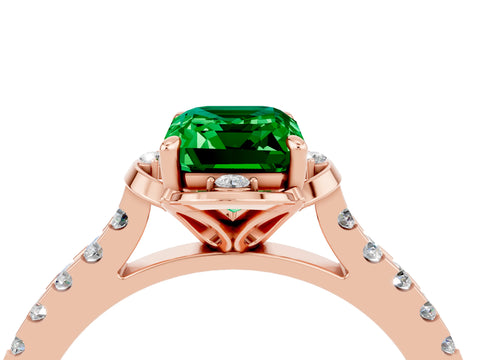Rose gold Emerald Cut Emerald Ring with Pavé Band and Floral Prong Setting_4