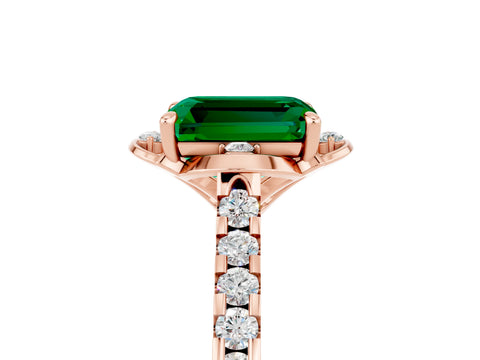 Rose gold Emerald Cut Emerald Ring with Pavé Band and Floral Prong Setting_5